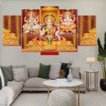 Canvas Art on 5 panel - Laxmi Ganesh Saraswati